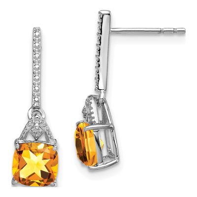 Sterling Silver Citrine & Diamond Dangle Earrings