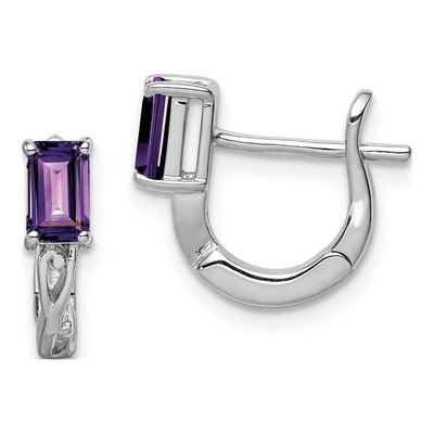 Sterling Silver 12mm Amethyst Huggie Hoop Earrings