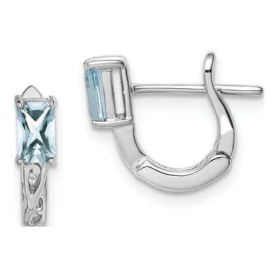 Sterling Silver 12mm Aquamarine Huggie Hoop Earrings
