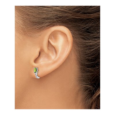 Sterling Silver 12mm Peridot Huggie Hoop Earrings – view 4