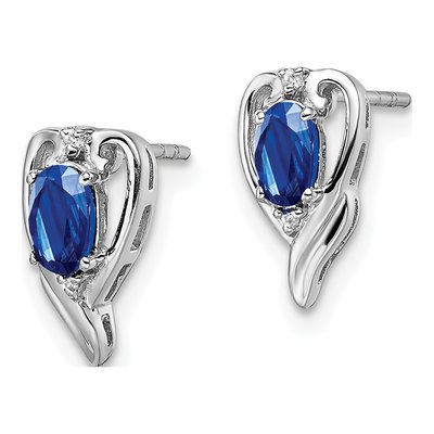 Sterling Silver Round Sapphire & Diamond Stud Earrings – view 3