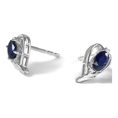 Sterling Silver Round Sapphire & Diamond Stud Earrings – view 6