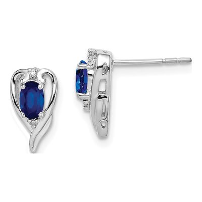 Sterling Silver Round Sapphire & Diamond Stud Earrings