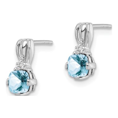 Sterling Silver Round Aquamarine & Diamond Stud Earrings – view 3