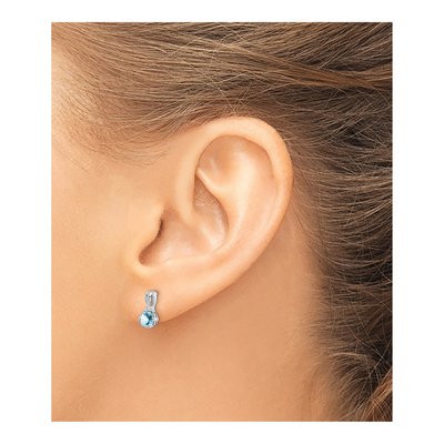 Sterling Silver Round Aquamarine & Diamond Stud Earrings – view 4