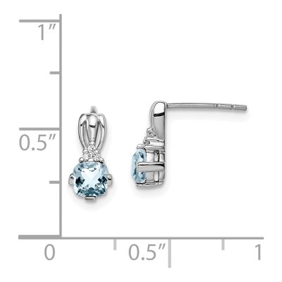 Sterling Silver Round Aquamarine & Diamond Stud Earrings – view 5