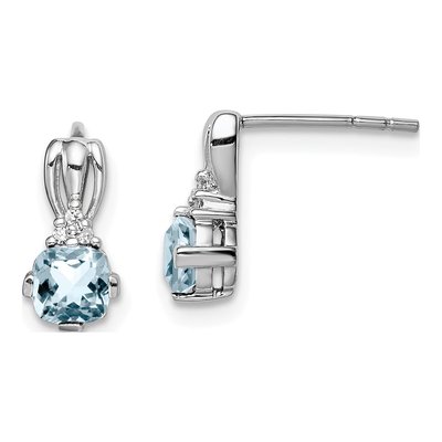 Sterling Silver Round Aquamarine & Diamond Stud Earrings