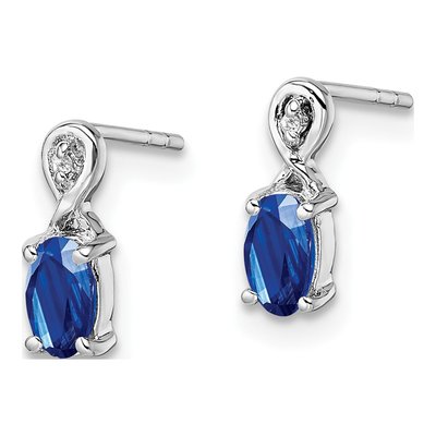 Sterling Silver Round Sapphire & Diamond Oval Stud Earrings – view 3