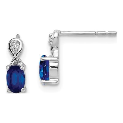Sterling Silver Round Sapphire & Diamond Oval Stud Earrings