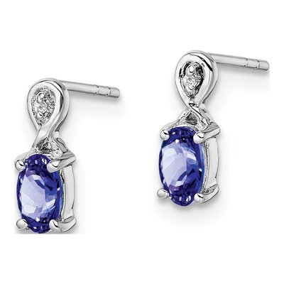 Sterling Silver Diamond & Tanzanite Oval Earrings – view 3