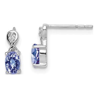 Sterling Silver Tanzanite & Diamond Oval Dangle Earrings