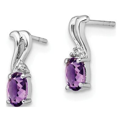 Sterling Silver Amethyst & Diamond Oval Dangle Earrings – view 3