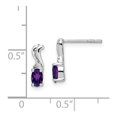 Sterling Silver Amethyst & Diamond Oval Dangle Earrings – view 5