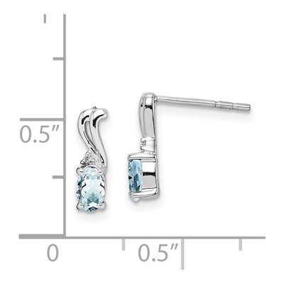 Sterling Silver Round Aquamarine & Diamond Oval Stud Earrings – view 5