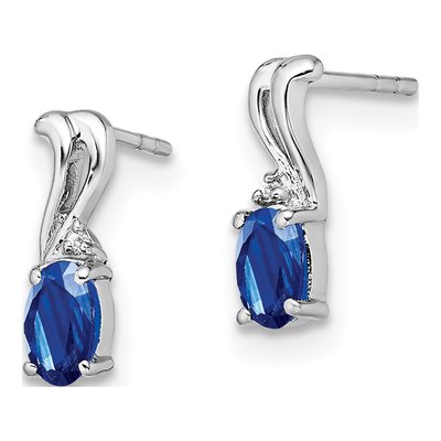 Sterling Silver Round Sapphire & Diamond Oval Stud Earrings – view 3