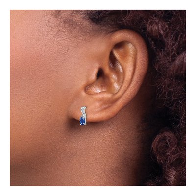 Sterling Silver Round Sapphire & Diamond Oval Stud Earrings – view 4