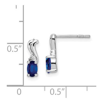Sterling Silver Round Sapphire & Diamond Oval Stud Earrings – view 5