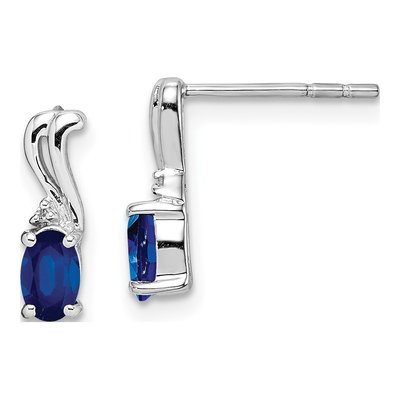 Sterling Silver Round Sapphire & Diamond Oval Stud Earrings
