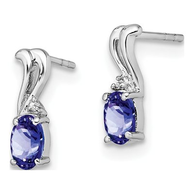 Sterling Silver Tanzanite & Diamond Oval Dangle Earrings – view 3