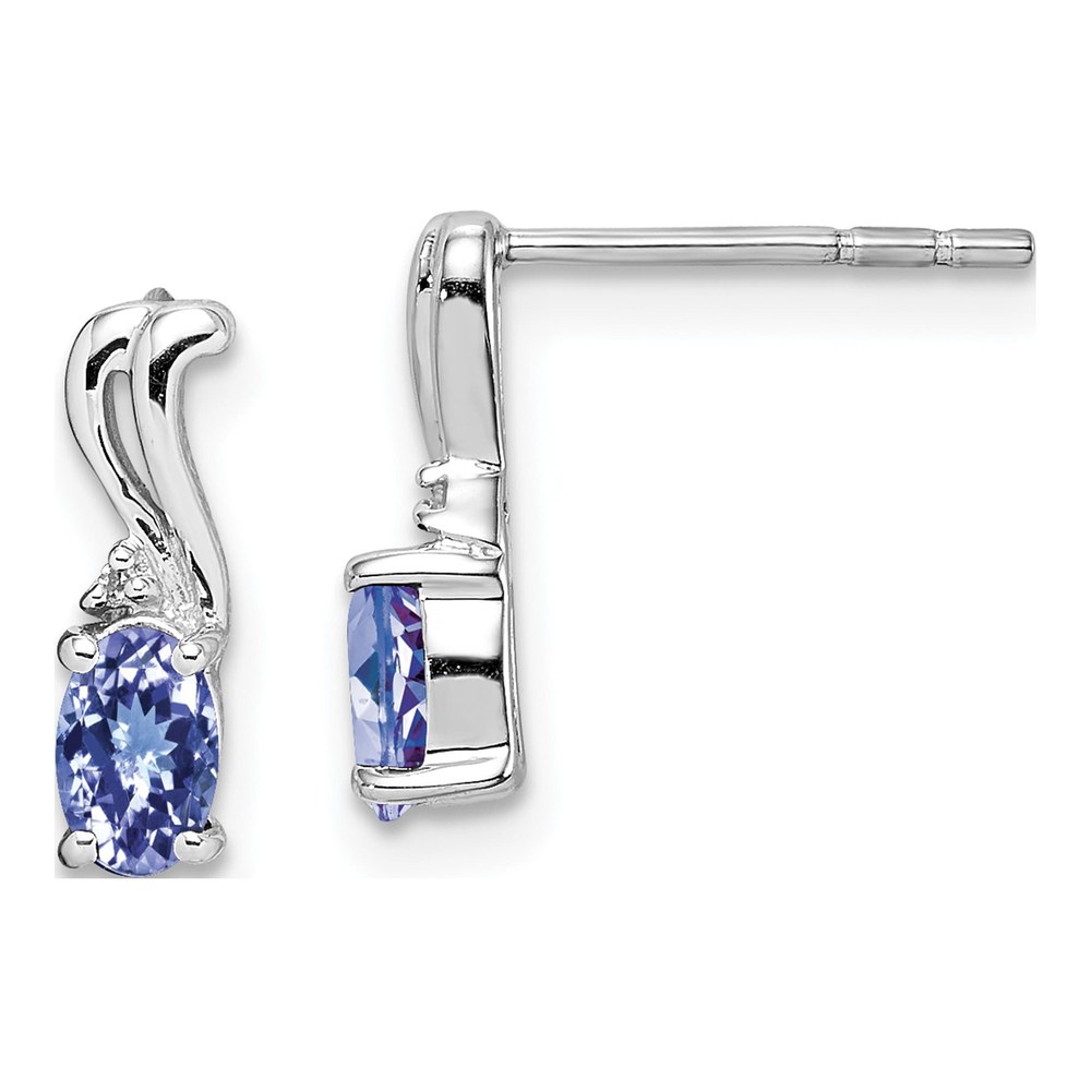 Sterling Silver Tanzanite & Diamond Oval Dangle Earrings