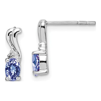 Sterling Silver Tanzanite & Diamond Oval Dangle Earrings