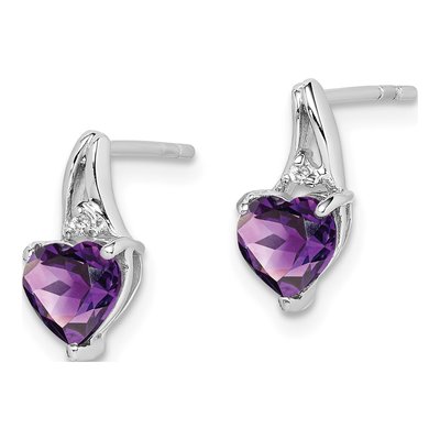 Sterling Silver Amethyst & Diamond Heart Dangle Earrings – view 3