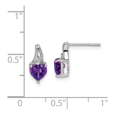 Sterling Silver Amethyst & Diamond Heart Dangle Earrings – view 5
