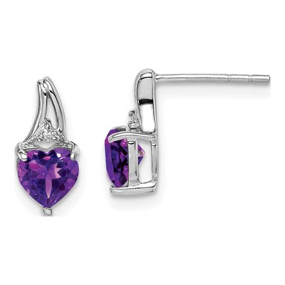 Sterling Silver Amethyst & Diamond Heart Dangle Earrings