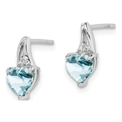 Sterling Silver Aquamarine & Diamond Heart Dangle Earrings – view 3