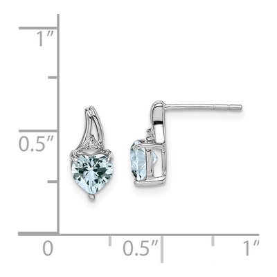 Sterling Silver Aquamarine & Diamond Heart Dangle Earrings – view 5