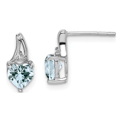 Sterling Silver Aquamarine & Diamond Heart Dangle Earrings
