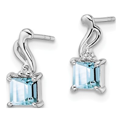 Sterling Silver Aquamarine & Diamond Dangle Earrings – view 3