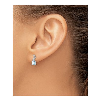 Sterling Silver Aquamarine & Diamond Dangle Earrings – view 4