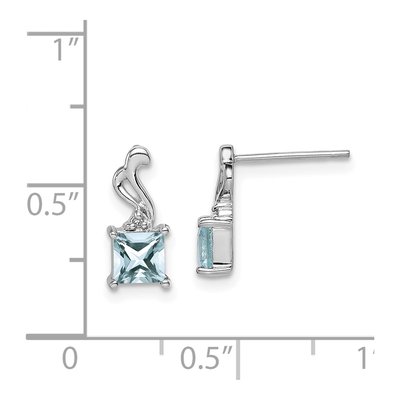 Sterling Silver Aquamarine & Diamond Dangle Earrings – view 5