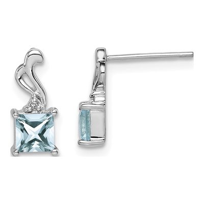 Sterling Silver Aquamarine & Diamond Dangle Earrings