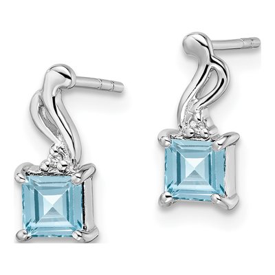 Sterling Silver Sky Blue Topaz & Diamond Square Dangle Earrings – view 3