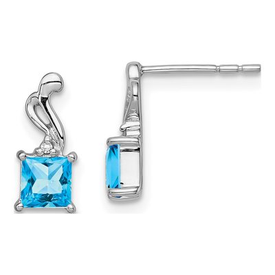Sterling Silver Sky Blue Topaz & Diamond Square Dangle Earrings