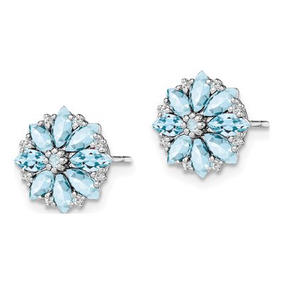 Sterling Silver 1/15 ct tw Round Aquamarine & Diamond Cluster Stud Earrings – view 3