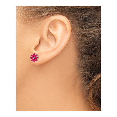Sterling Silver 1/15 ct tw 2mm Round Ruby & Diamond Button Stud Earrings – view 4
