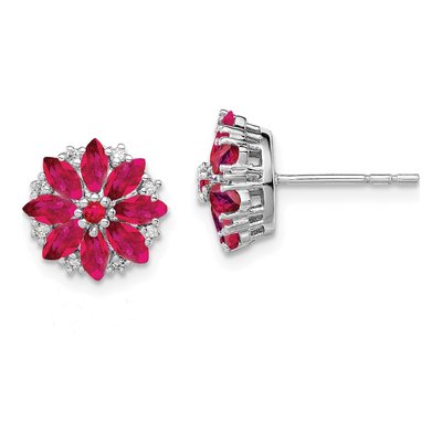 Sterling Silver 1/15 ct tw 2mm Round Ruby & Diamond Button Stud Earrings