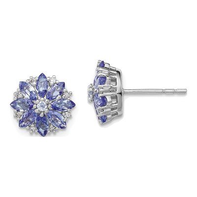 Sterling Silver 1/15 ct tw Round Tanzanite & Diamond Stud Earrings