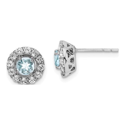 Sterling Silver 5mm Round Aquamarine & White Topaz Stud Earrings