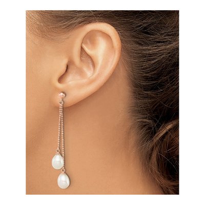Rose Gold-Plated Sterling Silver Freshwater Cultured Pearl Dangle Earrings – view 3