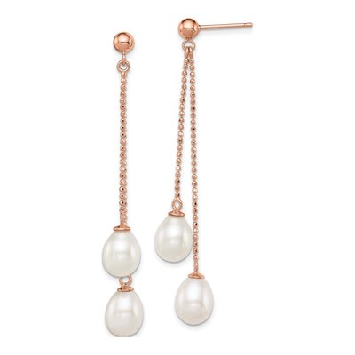 Rose Gold-Plated Sterling Silver Freshwater Cultured Pearl Dangle Earrings