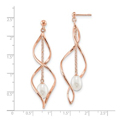 Rose Gold-Plated Sterling Silver Freshwater Cultured Pearl Dangle Earrings – view 4