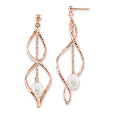 Rose Gold-Plated Sterling Silver Freshwater Cultured Pearl Dangle Earrings