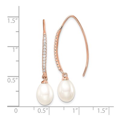 Rose Gold-Plated Sterling Silver Freshwater Cultured Pearl & CZ Threader Earrings – view 2