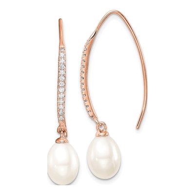 Rose Gold-Plated Sterling Silver Freshwater Cultured Pearl & CZ Threader Earrings