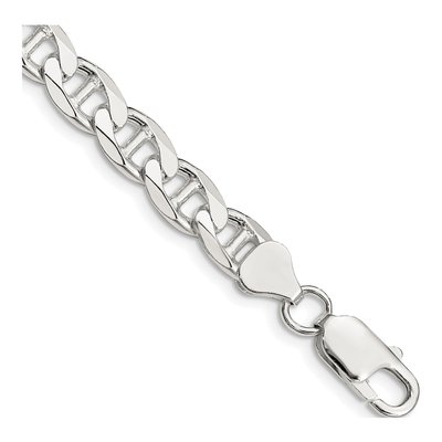 Sterling Silver 7.4mm Curb Flat Anchor Chain Bracelet