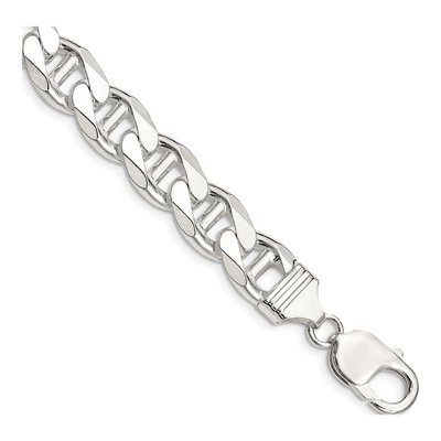Sterling Silver 10.5mm Curb Flat Anchor Chain Bracelet
